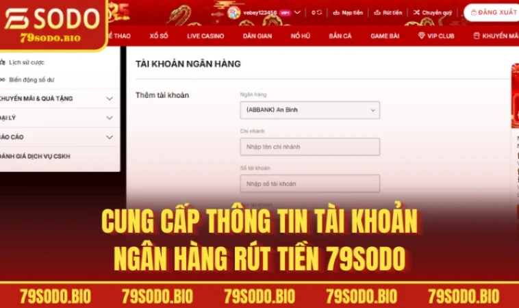 Cung cấp thông tin tài khoản ngân hàng rút tiền 79SODO